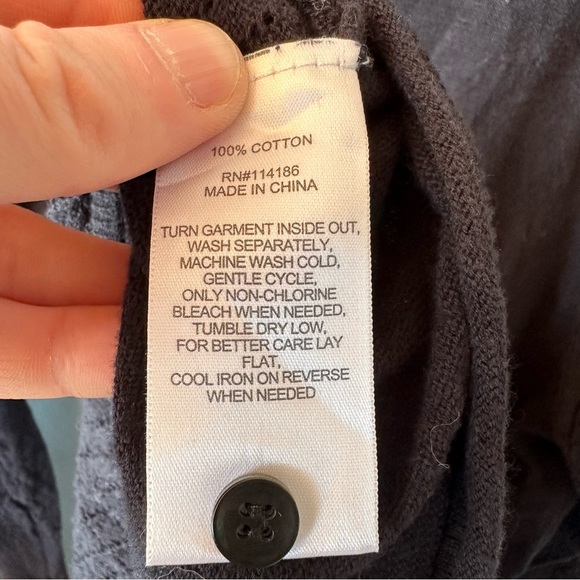 Frye Women's Pointelle Cardigan, Black Beauty, 100% Cotton Size XL - Picture 9 of 11